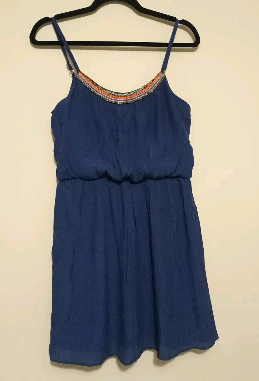 VTG Y2K IZ Byer Bohemian Royal Blue PUllover Beaded Sundress Womens Size S